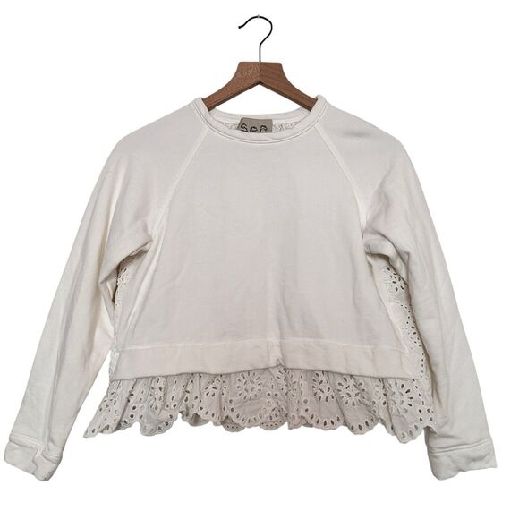 Sea New York XS Women's Crew Neck Eyelet Back Sweatshirt White Cotton - Picture 1 of 8